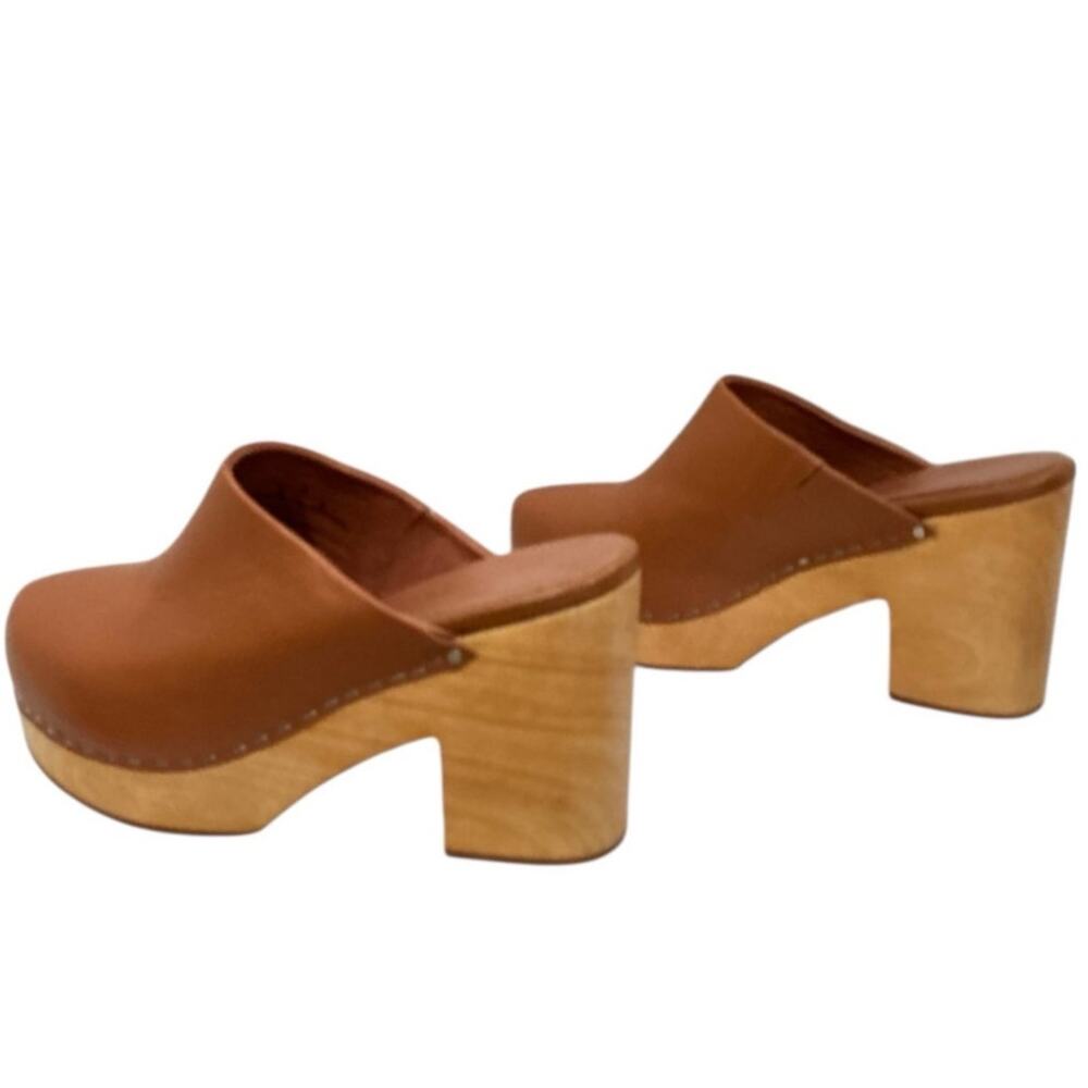 Charlotte Stone Marlo Chunky Wooden Platform Mule Clog Leather Luggage Brown 8 - Picture 3 of 13